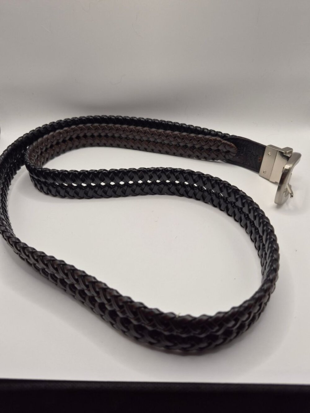 Braided Leather Belt With Silver Buckle Size XL 42-44 Made In Taiwan